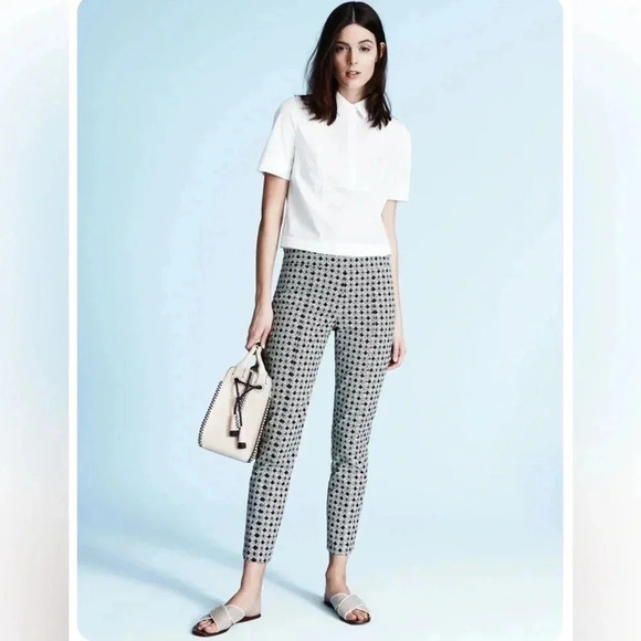 Tory Burch "CALLIE" CROPPED JACQUARD ANKLE PANTS IN  IVORY/BLACK size 8 - Picture 2 of 15
